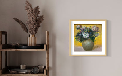Elegant White Flowers in Brown Vase Oil Painting