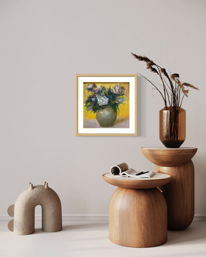 Elegant White Flowers in Brown Vase Oil Painting