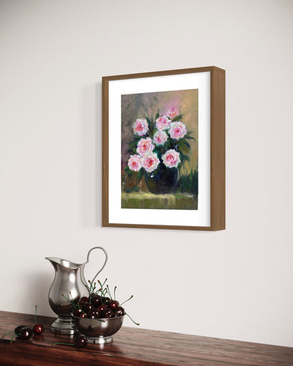 Charming Pink Peonies in Dark Vase Oil Painting