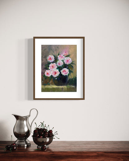 Charming Pink Peonies in Dark Vase Oil Painting