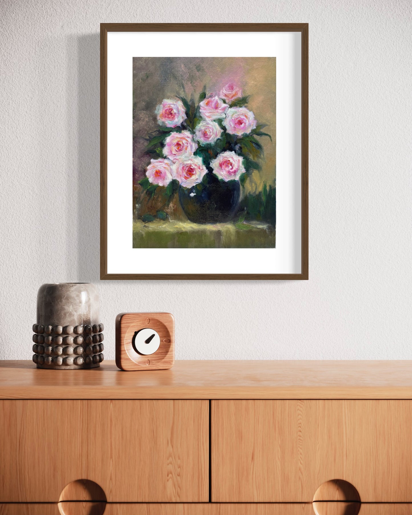 Charming Pink Peonies in Dark Vase Oil Painting