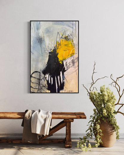 Original White Yellow Black Abstract Paintings On Canvas Fine Art by hand | Living Room Wall Art