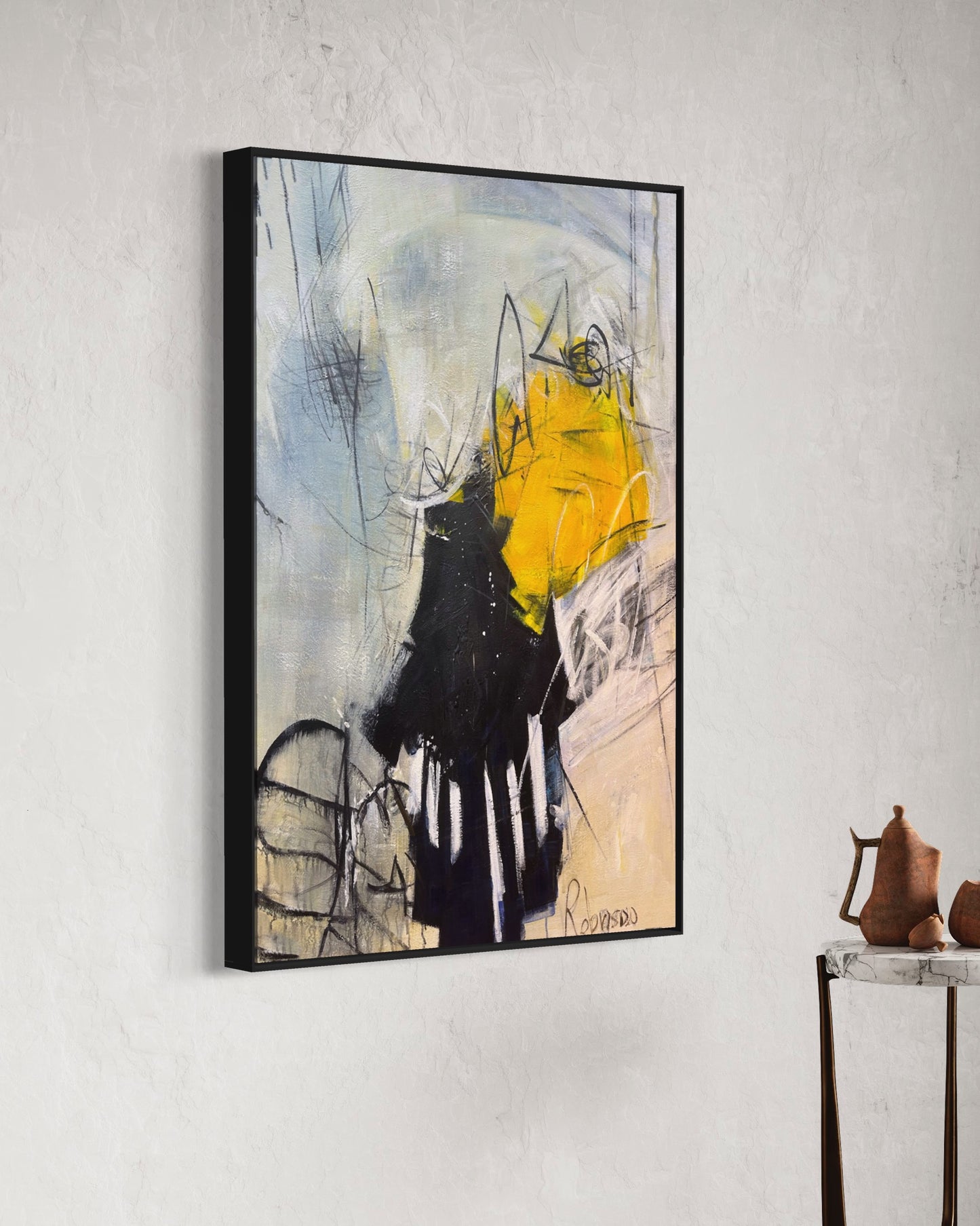 Original White Yellow Black Abstract Paintings On Canvas Fine Art by hand | Living Room Wall Art