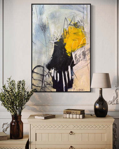 Original White Yellow Black Abstract Paintings On Canvas Fine Art by hand | Living Room Wall Art