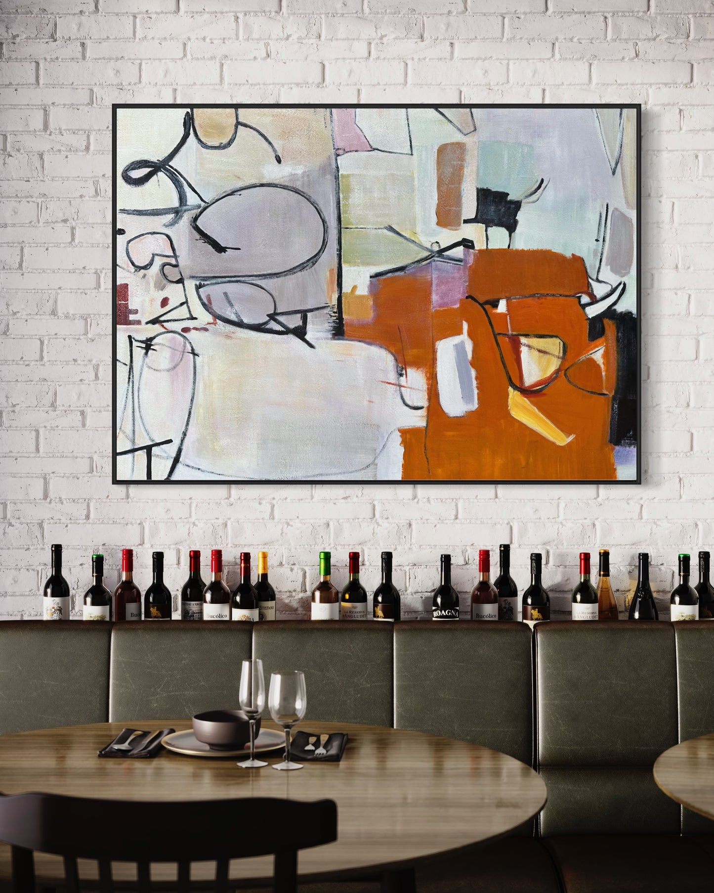 Original White Red with Lines Abstract Paintings On Canvas Living Room Wall Art