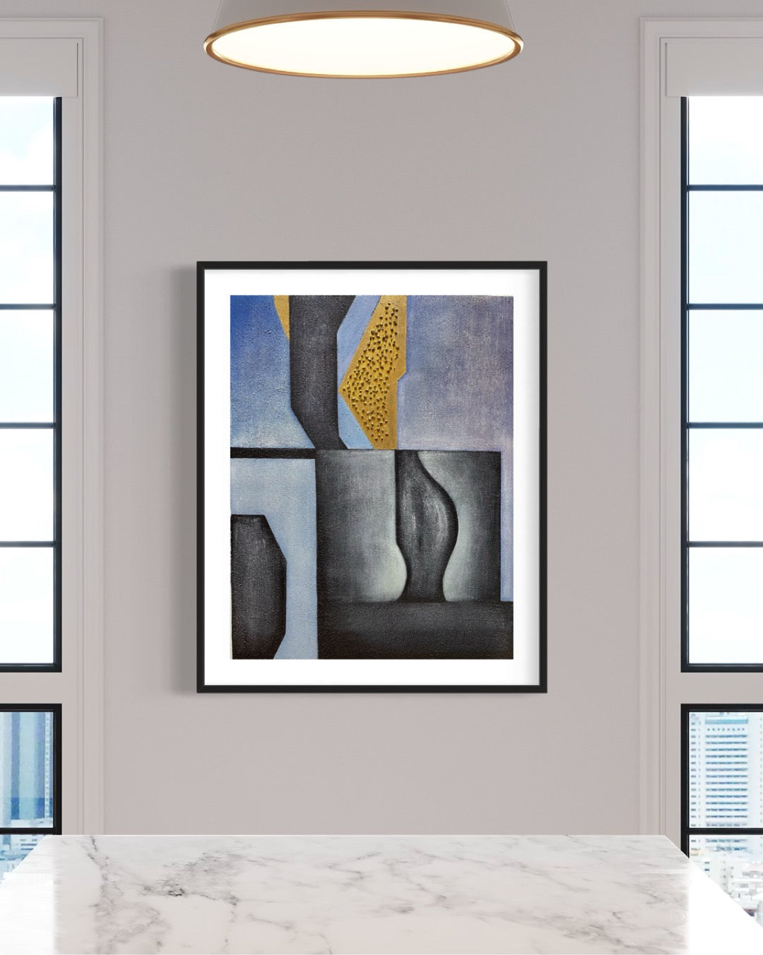 Large Blue Black Golden Colorful Abstract Acrylic Paintings On Canvas Living Room Wall Art