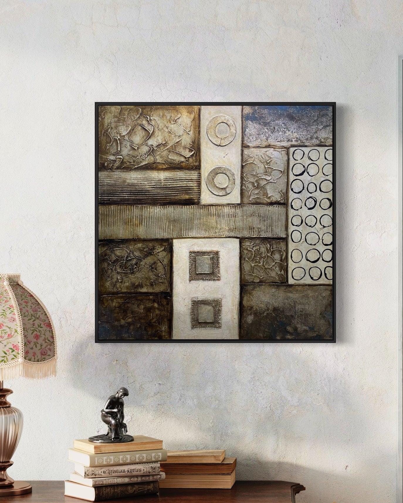 3D Metal Style Large Geometry Abstract Fine Art Oil Paintings On Canvas Living Room Wall Art