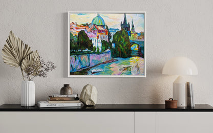 Colorful Cityscape Oil Painting with River View