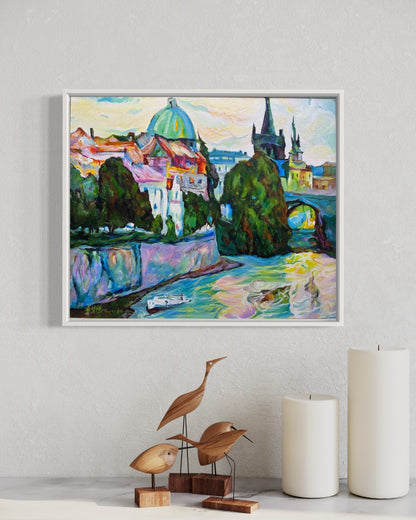 Colorful Cityscape Oil Painting with River View