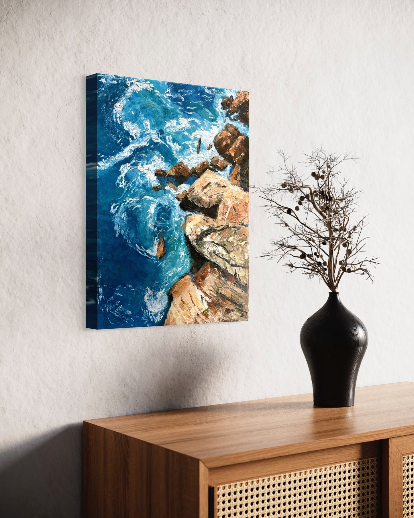 Rocky Shoreline with Waves Oil Painting