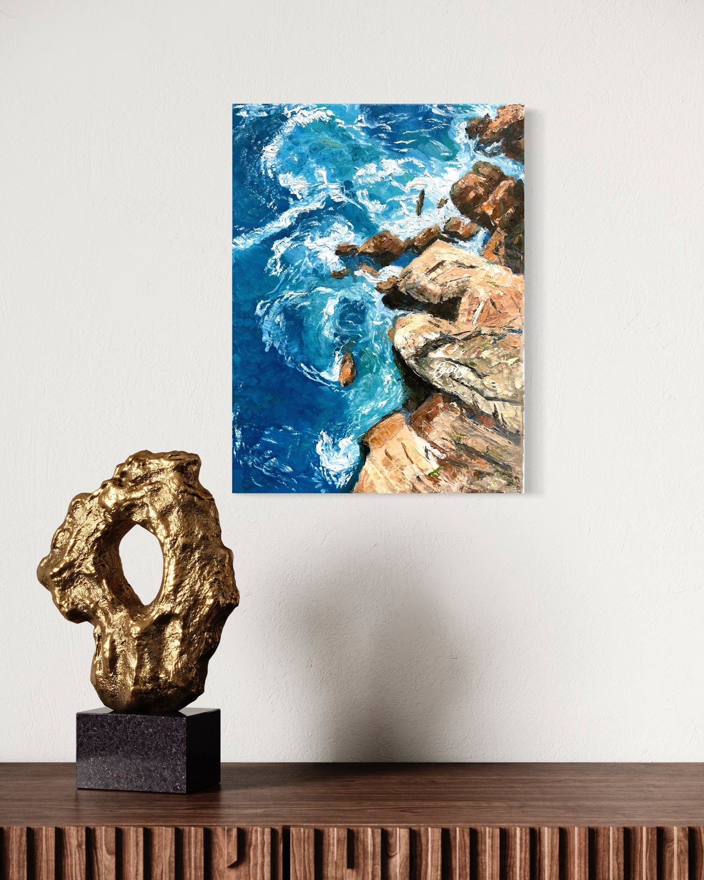 Rocky Shoreline with Waves Oil Painting