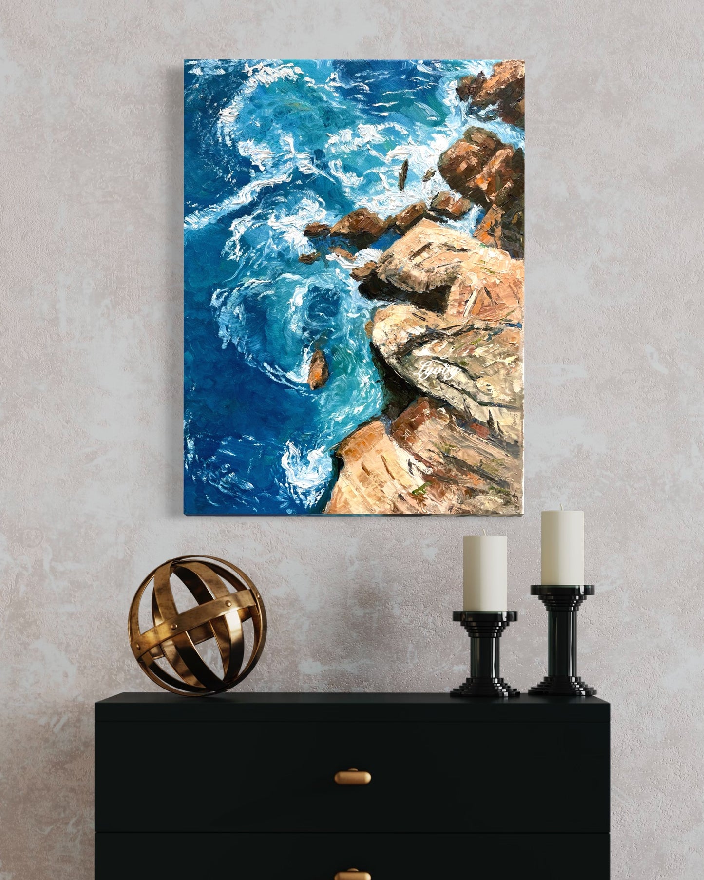 Rocky Shoreline with Waves Oil Painting