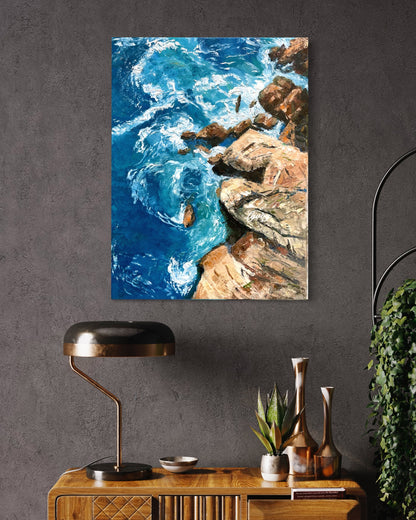 Rocky Shoreline with Waves Oil Painting