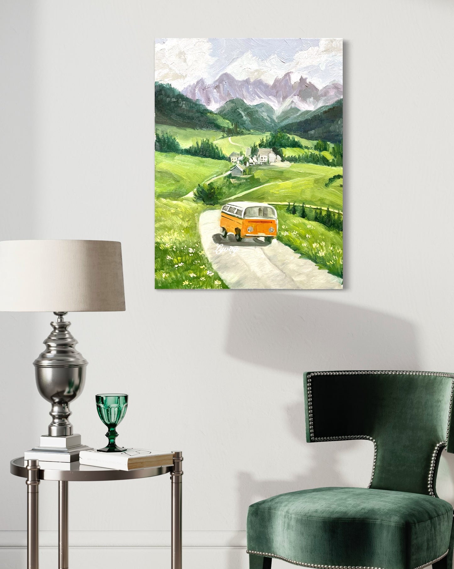 Idyllic Countryside with Yellow Van Oil Painting