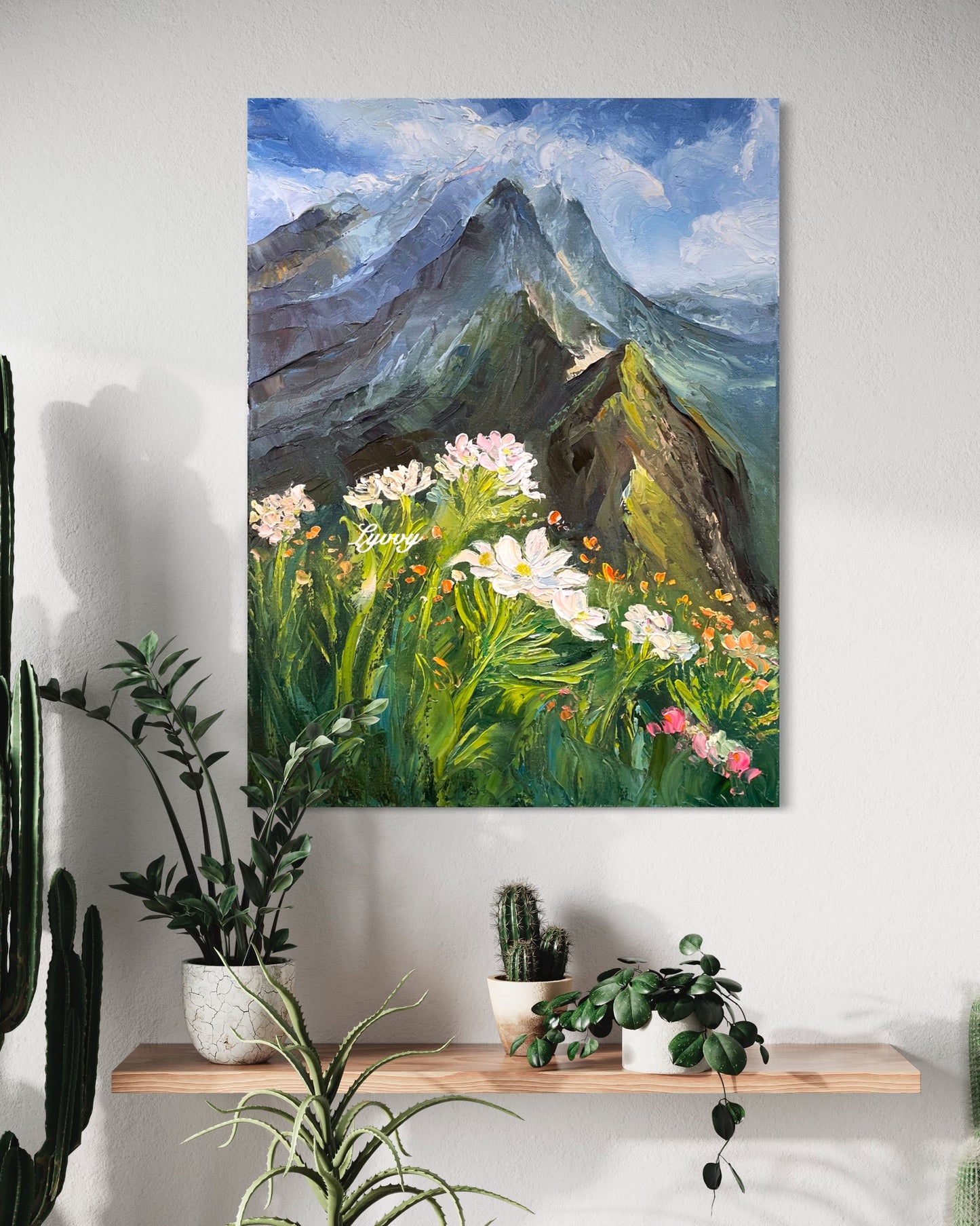 Mountain Landscape with Flowers Oil Painting