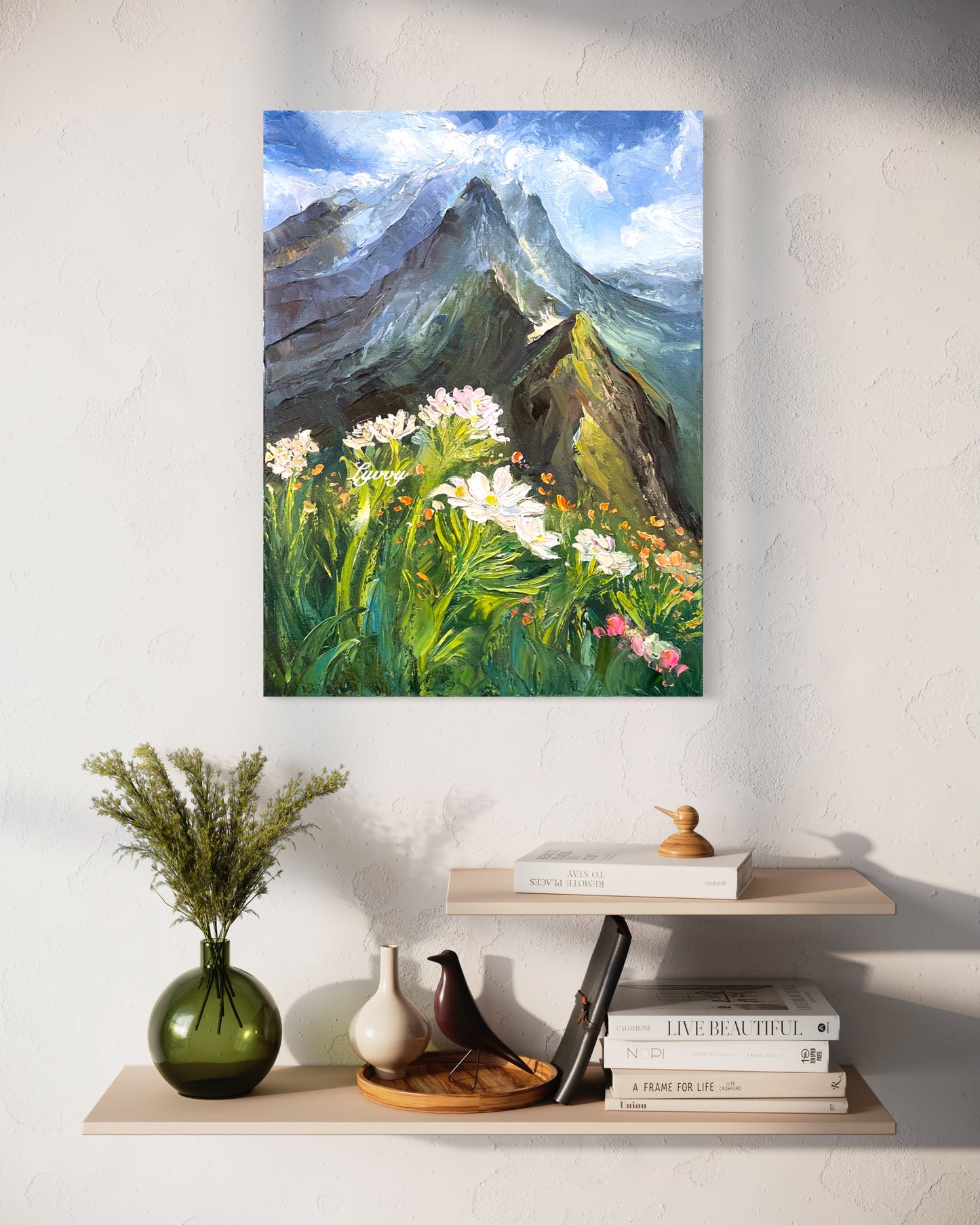 Mountain Landscape with Flowers Oil Painting