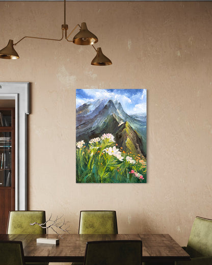 Mountain Landscape with Flowers Oil Painting