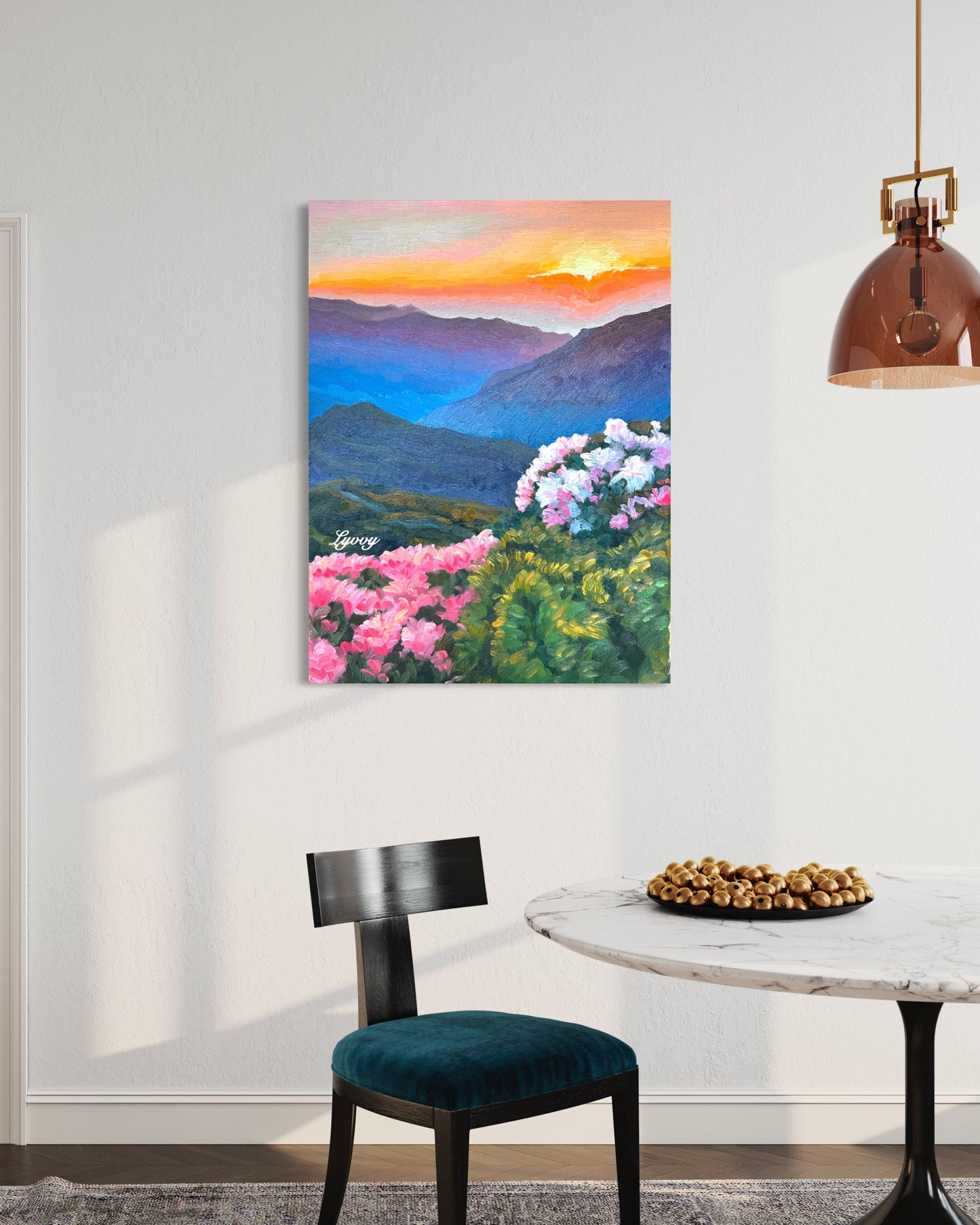 Mountain Valley with Blooming Flowers Oil Painting