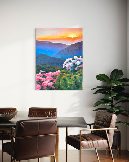 Mountain Valley with Blooming Flowers Oil Painting