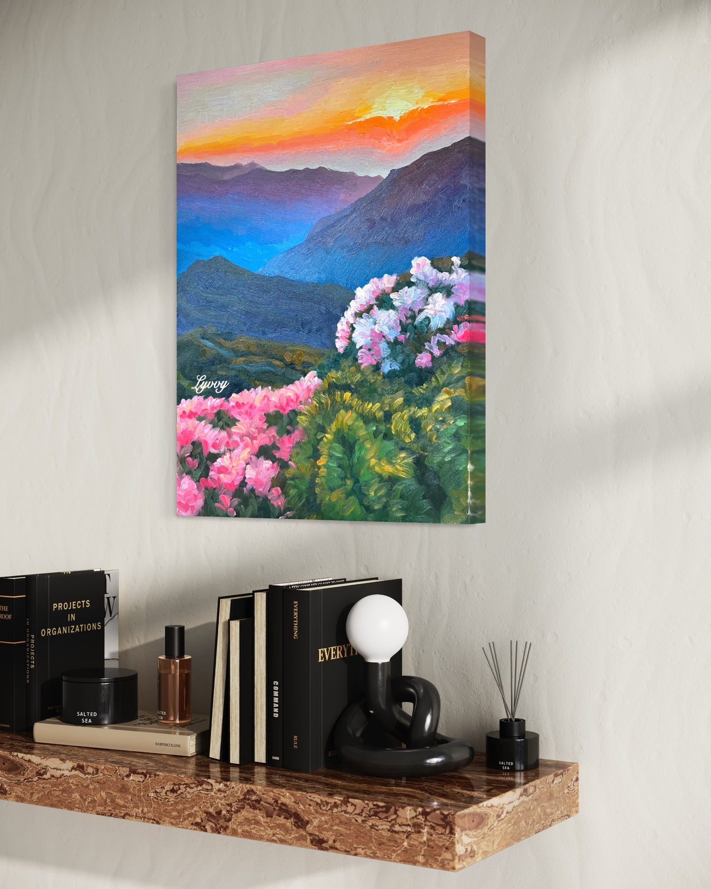 Mountain Valley with Blooming Flowers Oil Painting