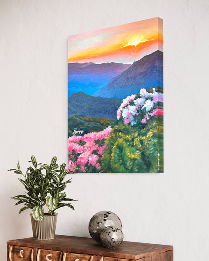 Mountain Valley with Blooming Flowers Oil Painting