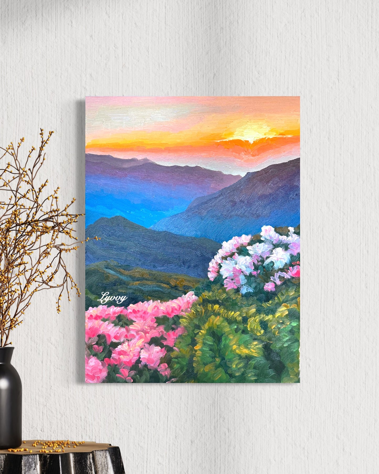 Mountain Valley with Blooming Flowers Oil Painting