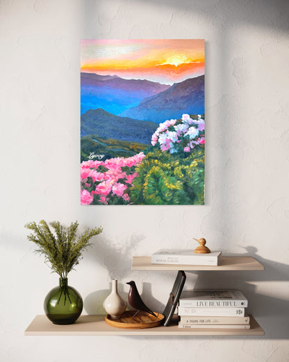 Mountain Valley with Blooming Flowers Oil Painting