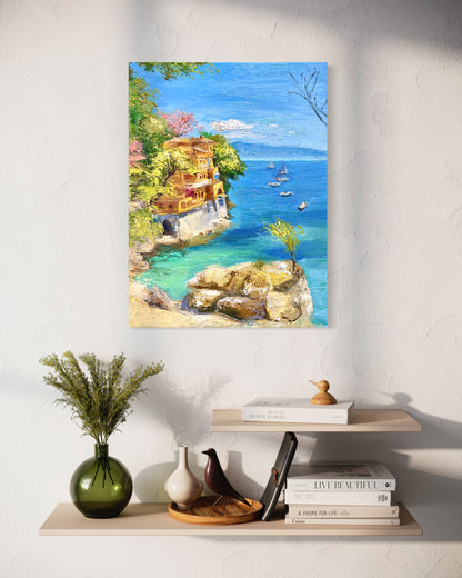 Mediterranean Coastal Scene Oil Painting