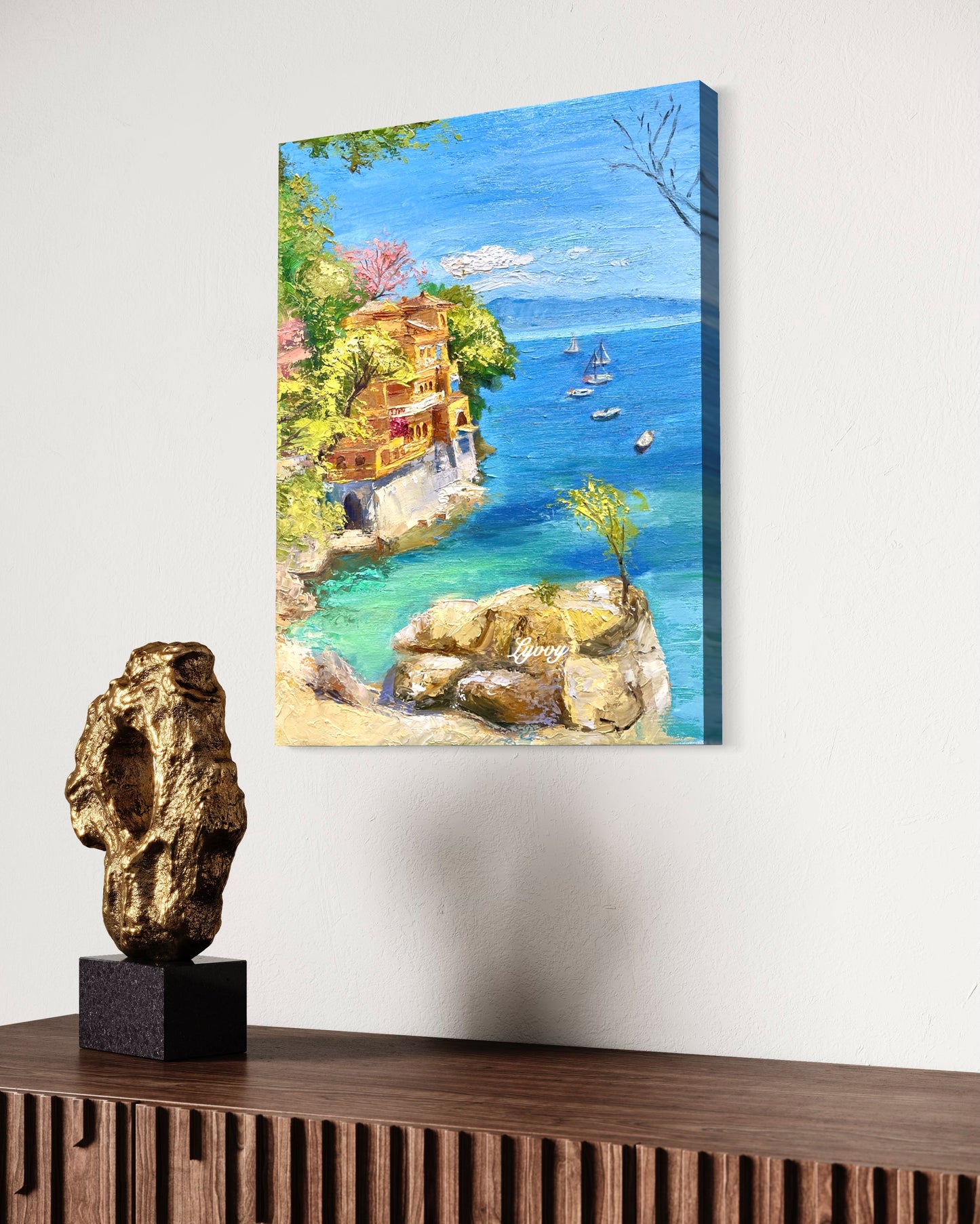 Mediterranean Coastal Scene Oil Painting