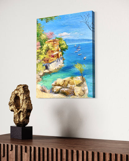 Mediterranean Coastal Scene Oil Painting