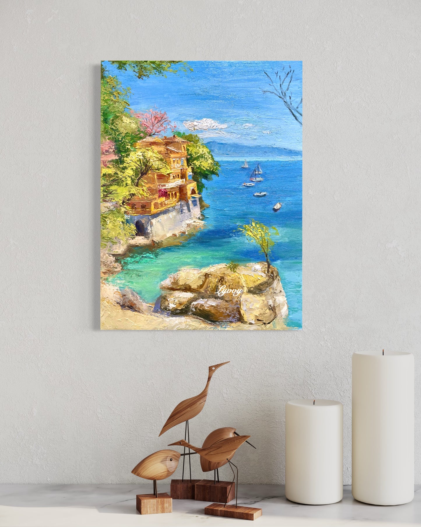 Mediterranean Coastal Scene Oil Painting