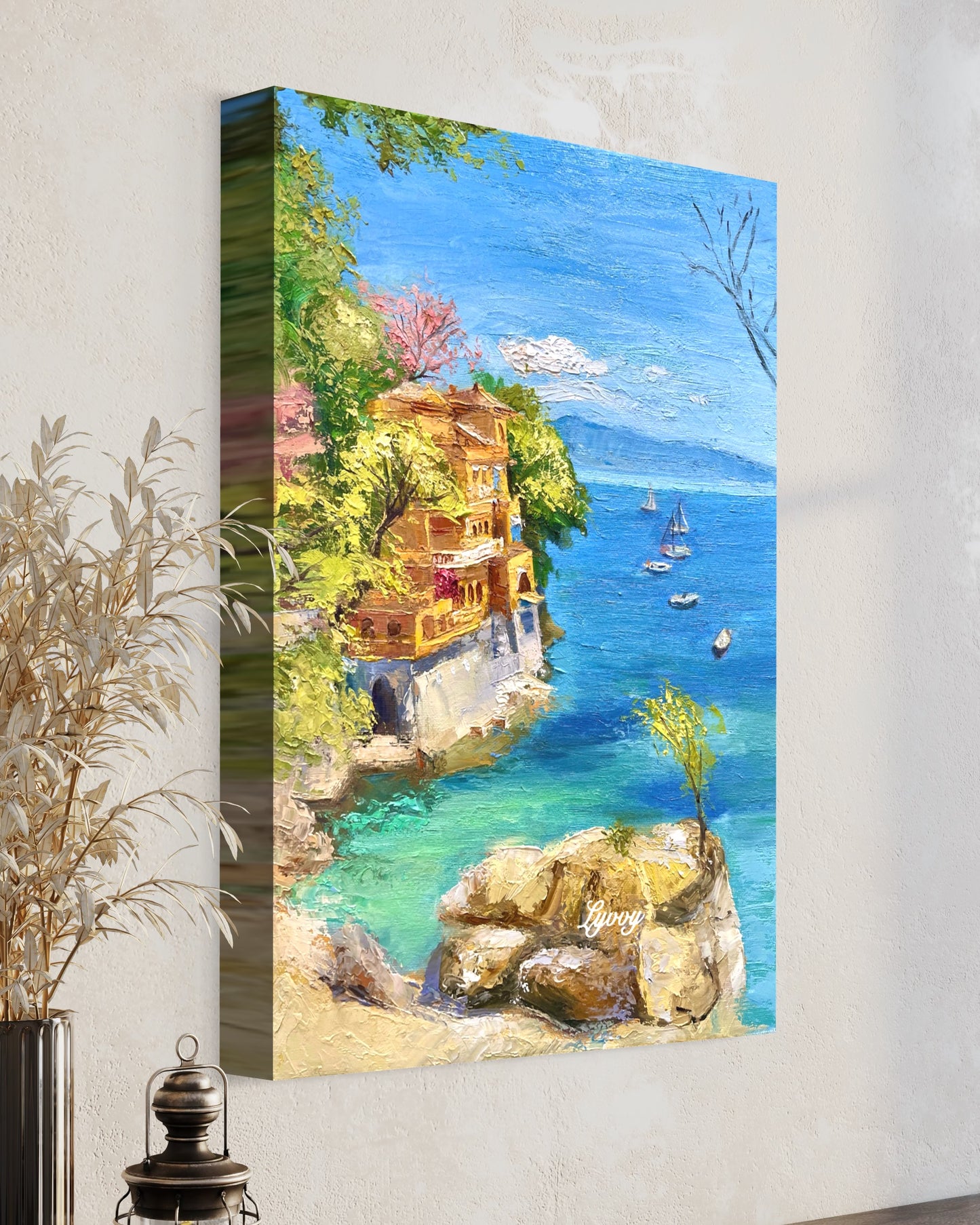 Mediterranean Coastal Scene Oil Painting