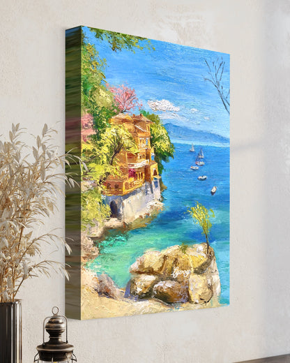 Mediterranean Coastal Scene Oil Painting