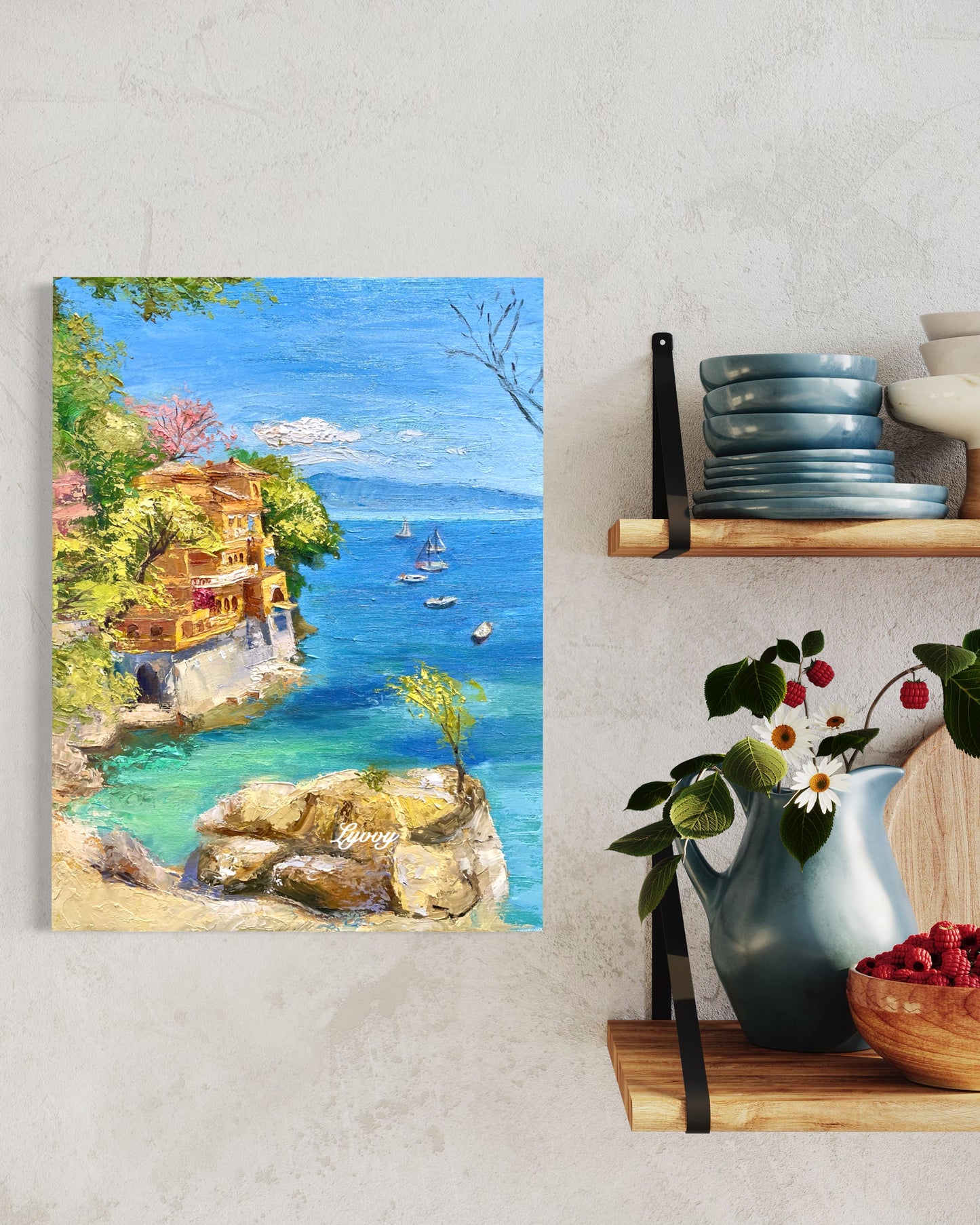 Mediterranean Coastal Scene Oil Painting