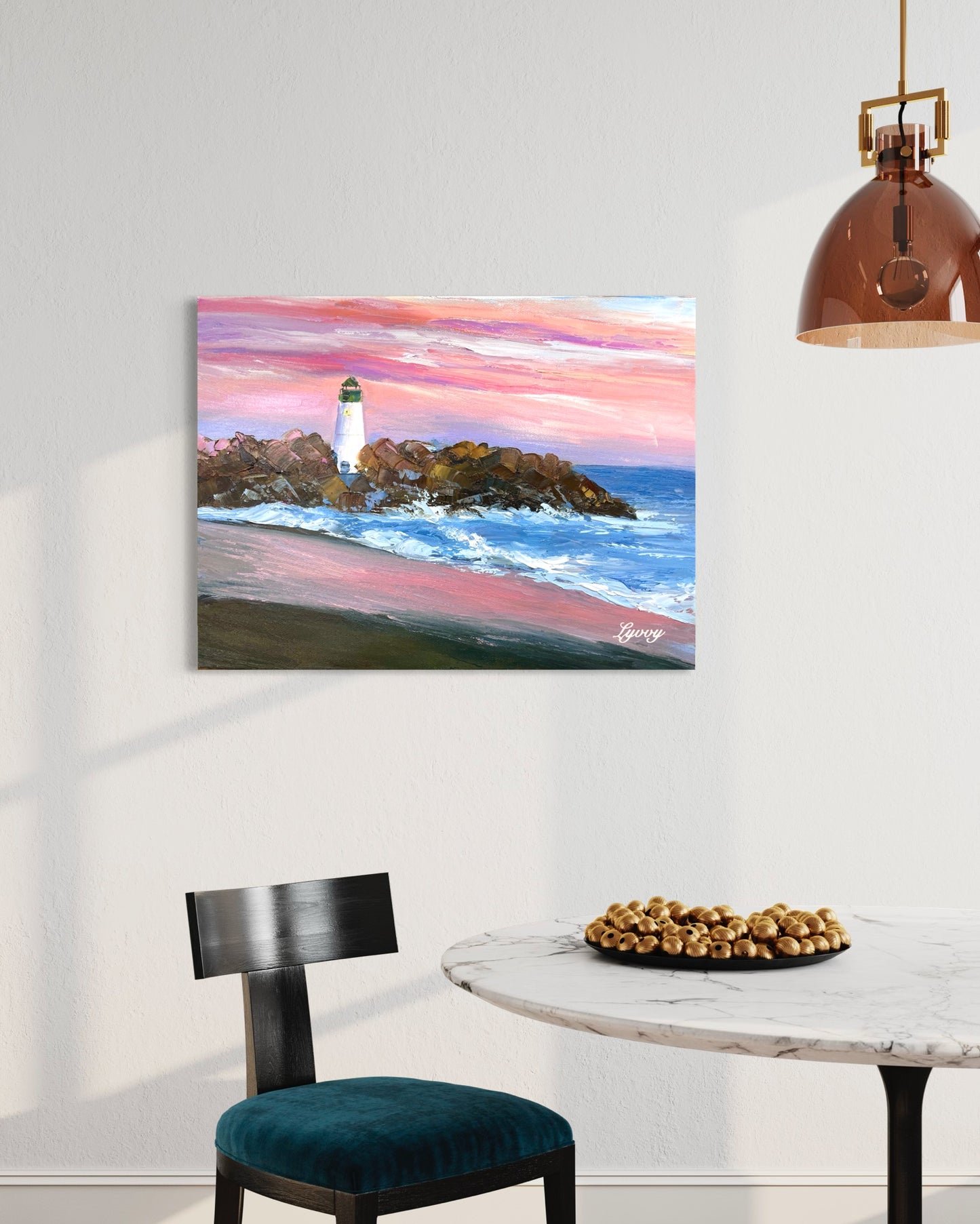 Lighthouse at Sunset Oil Painting