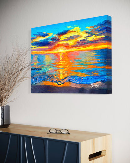 Vibrant Sunset Over Ocean Oil Painting