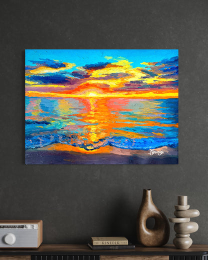 Vibrant Sunset Over Ocean Oil Painting