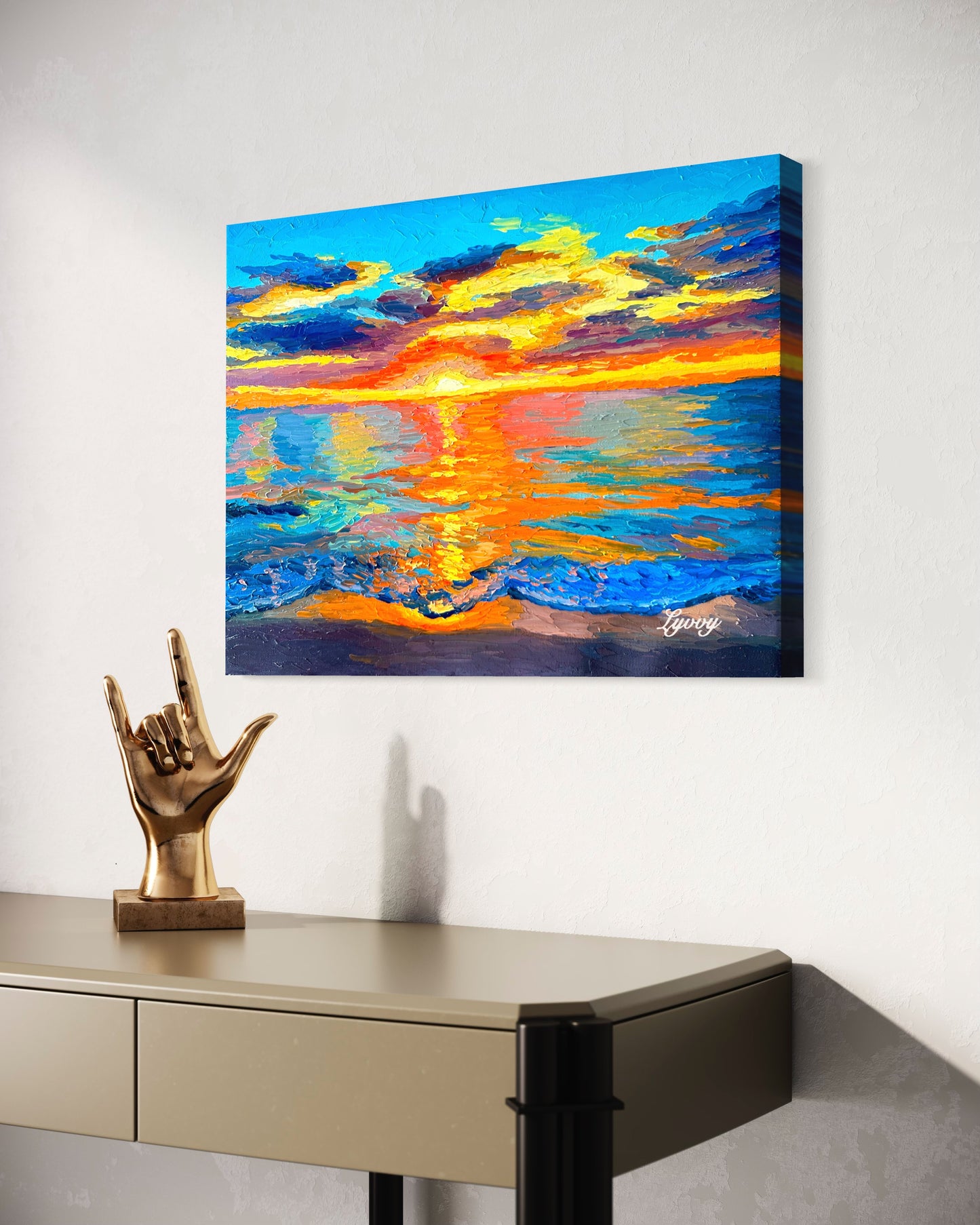 Vibrant Sunset Over Ocean Oil Painting