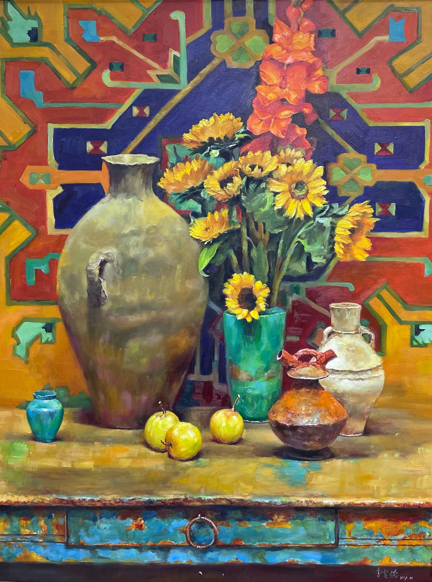 Vibrant Still Life with Flowers Oil Painting