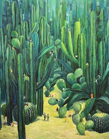 Lush Cactus Garden Oil Painting