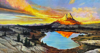 Original Landscape Painting Sunset Mountains River Oil Painting on Canvas by hand