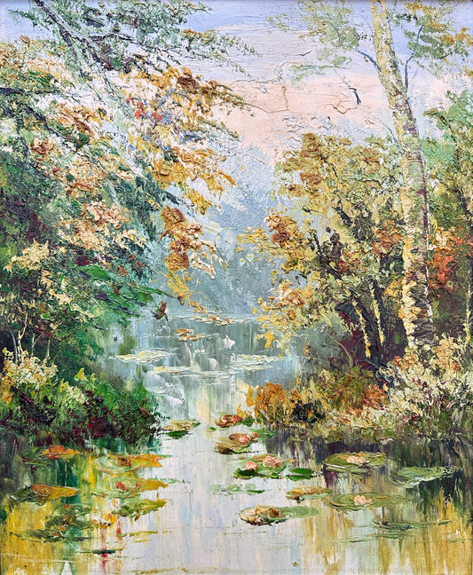 Landscape Painting Pond Trees Oil Painting