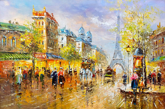 The Eiffel Tower in Paris Scenery Original Oil Painting