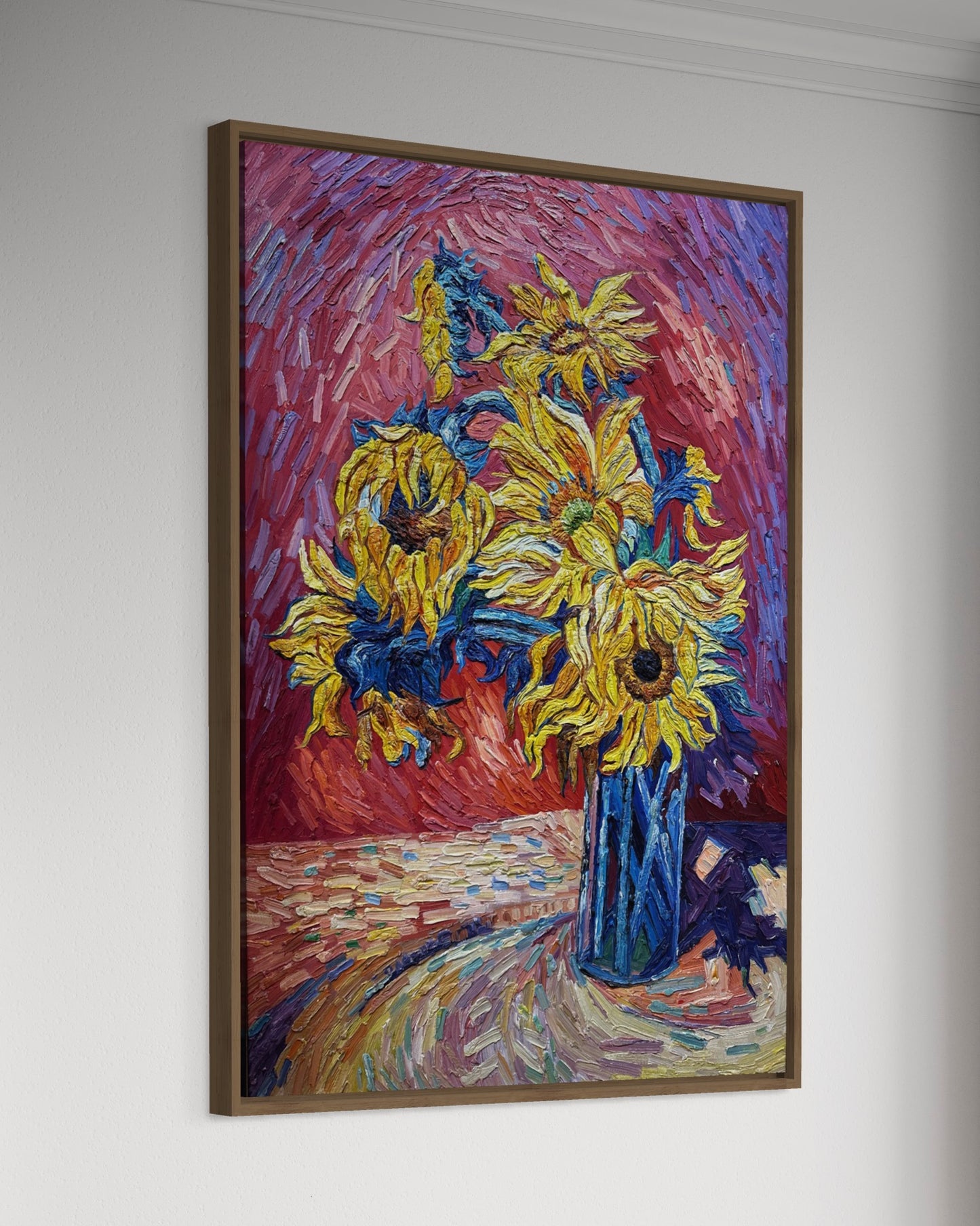 Vibrant Sunflowers in Vase Oil Painting