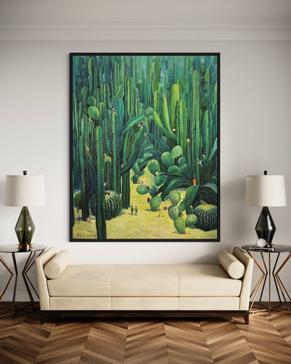 Lush Cactus Garden Oil Painting