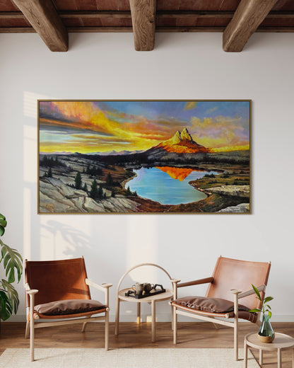 Original Landscape Painting Sunset Mountains River Oil Painting on Canvas by hand