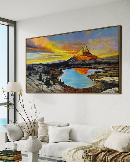 Original Landscape Painting Sunset Mountains River Oil Painting on Canvas by hand