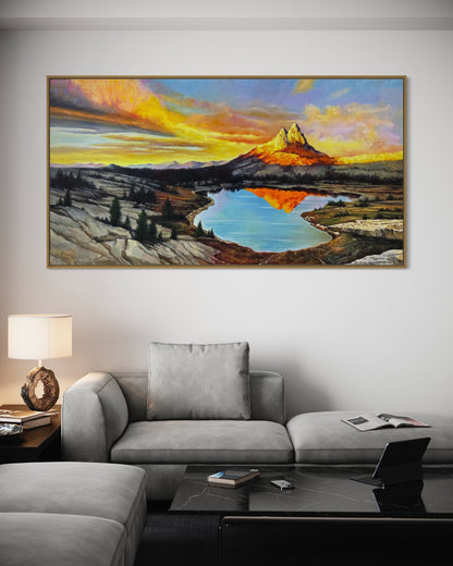 Original Landscape Painting Sunset Mountains River Oil Painting on Canvas by hand