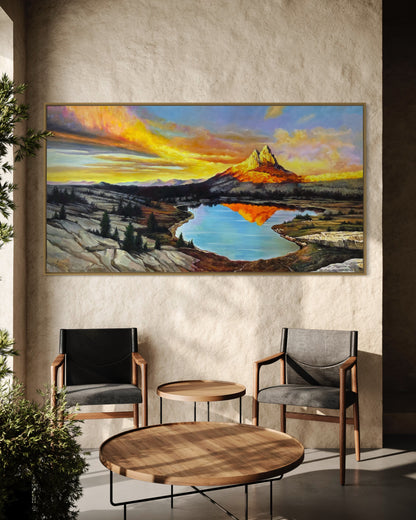 Original Landscape Painting Sunset Mountains River Oil Painting on Canvas by hand