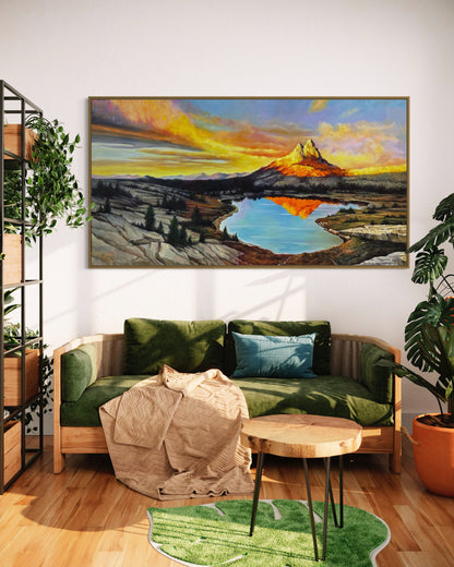 Original Landscape Painting Sunset Mountains River Oil Painting on Canvas by hand